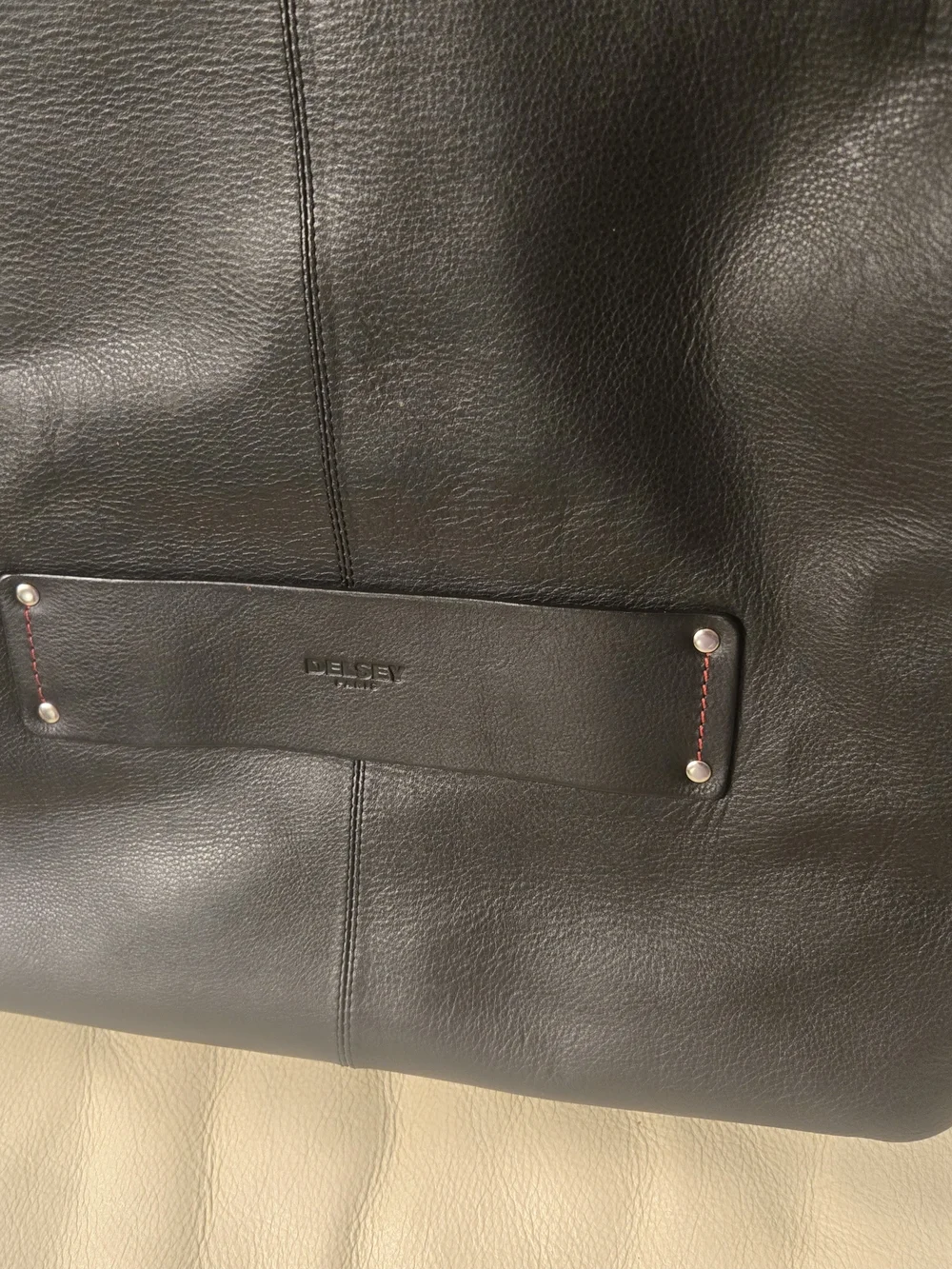 Structured Black Leather Tote with Cutout Handle